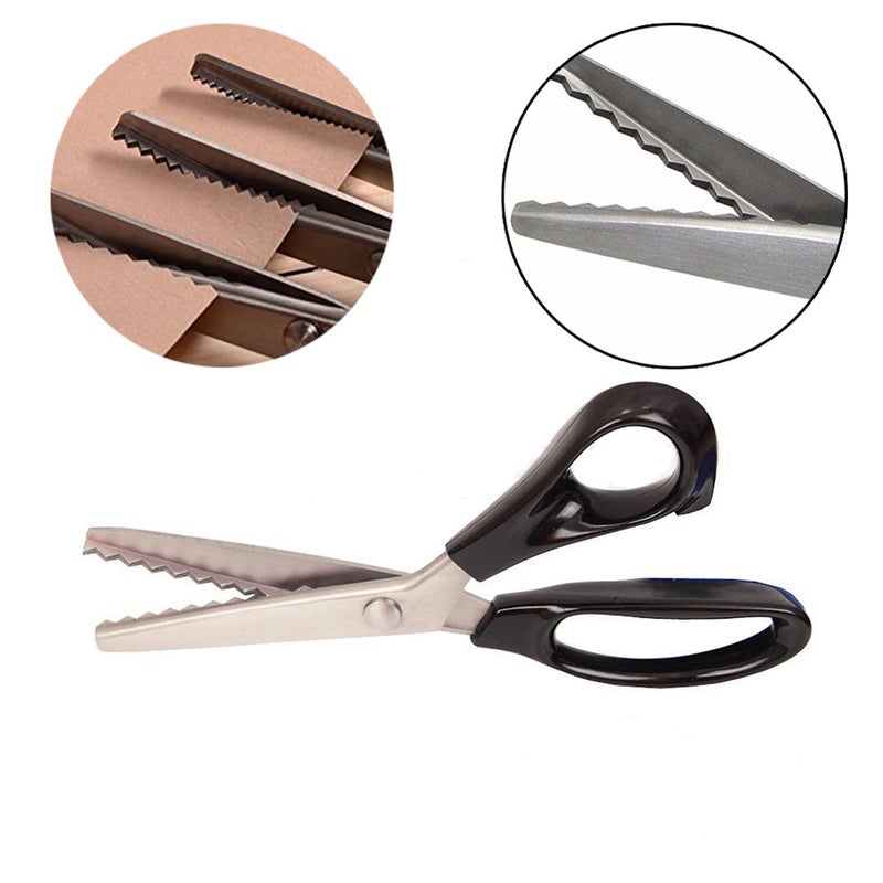 Xemz Pinking Shears, Stainless Steel Dressmaking Scissors, Serrated and Scalloped Blades, Professional Sewing Craft Cut Tailor Zig-Zag Tool, Fabric Decoration Comfort Grip Soft Handheld (Serrated 3mm) - Image 2